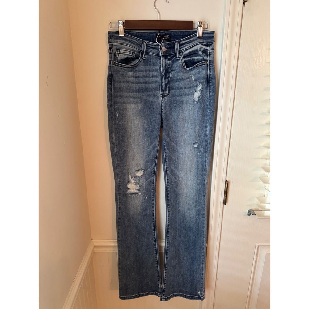 Judy Blue Womens Distressed Bootcut Jeans Medium Wash JB82405MD Size 7/28